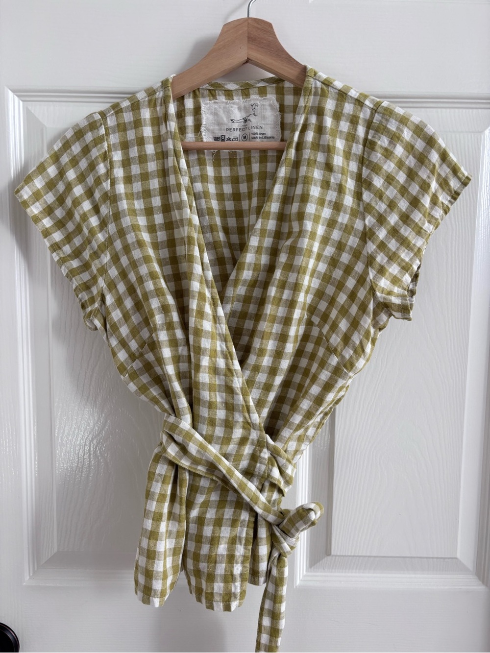 notPERFECTLINEN Wrap Top MADRID in Lime Gingham